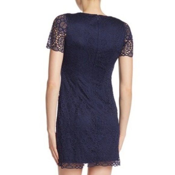 LAUNDRY New Lace Short Sleeve Dress 14 Navy NWT Women's L πHP - Picture 3 of 7